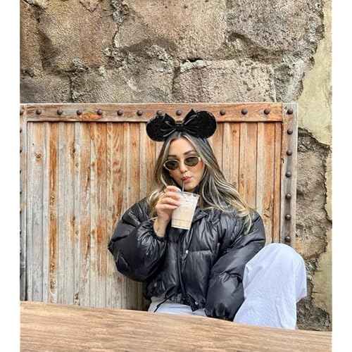 WOVOWOVO Mouse Ears Headbands for Women Black Bow Mouse ear Headband Sequin Hairbands Halloween Christmas Birthdays Party Hair Accessories