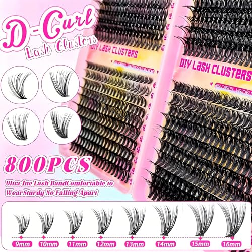 Manga Lash Clusters kit 800 PCS Fluffy Volume Lash Clusters Natural Eyelash Extensions Kit Wispy 9-16mm Individual Lash Extensions Beginner friendly At Home Lash Extensions