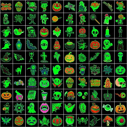 Glow in Dark Halloween Temporary Tattoos for Kids, 102 PCS