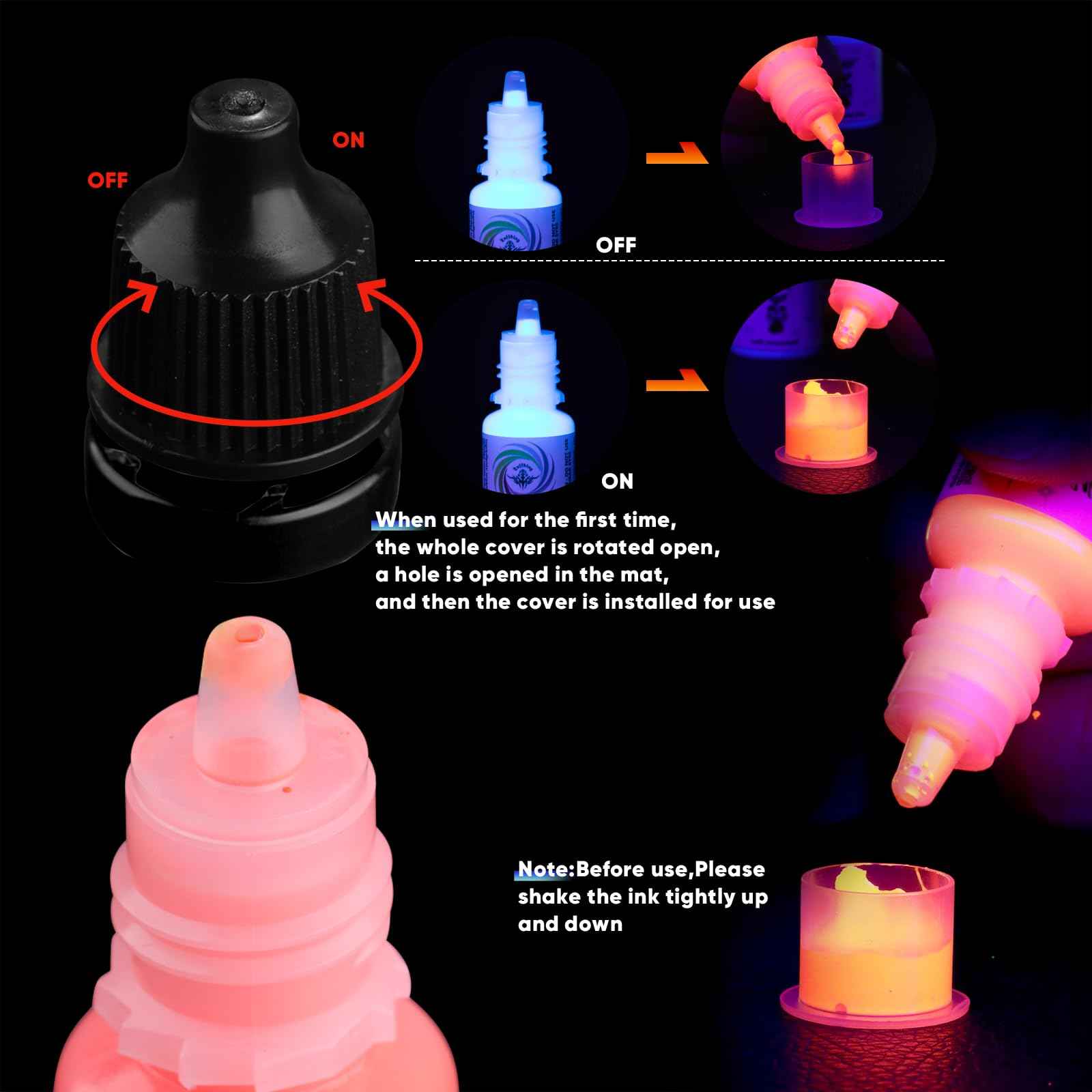 Tattoo Ink Set - Tattoo Inks Pigment Kit, 8 Color 1/6oz 5ml/Bottle Professional Tattoo Fluorescent Ink & Tattoo Equipment for Halloween Supplies (1/6 oz(5ml), 8Color)