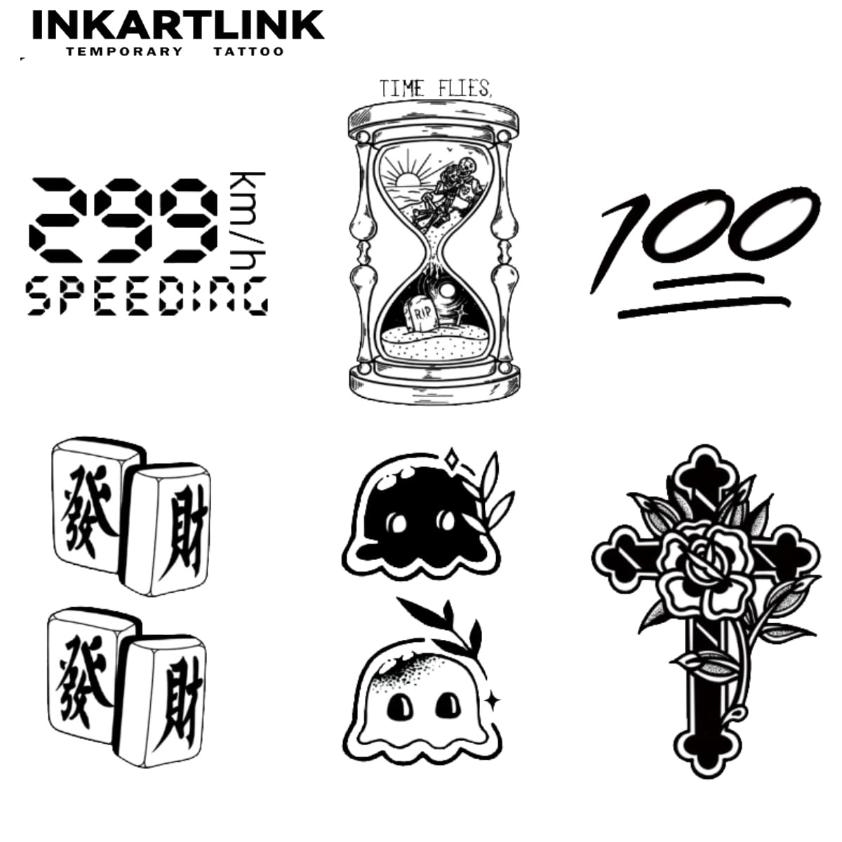 INKARTLINK Tattoo Tech,6 Sheets Small Semi Permanent Tattoo, Temporary Tattoos Adult, Last 1-2 Weeks, Waterproof, Realistic look, No Adhesive, No reflection (Numbers, Fortune, Cross）