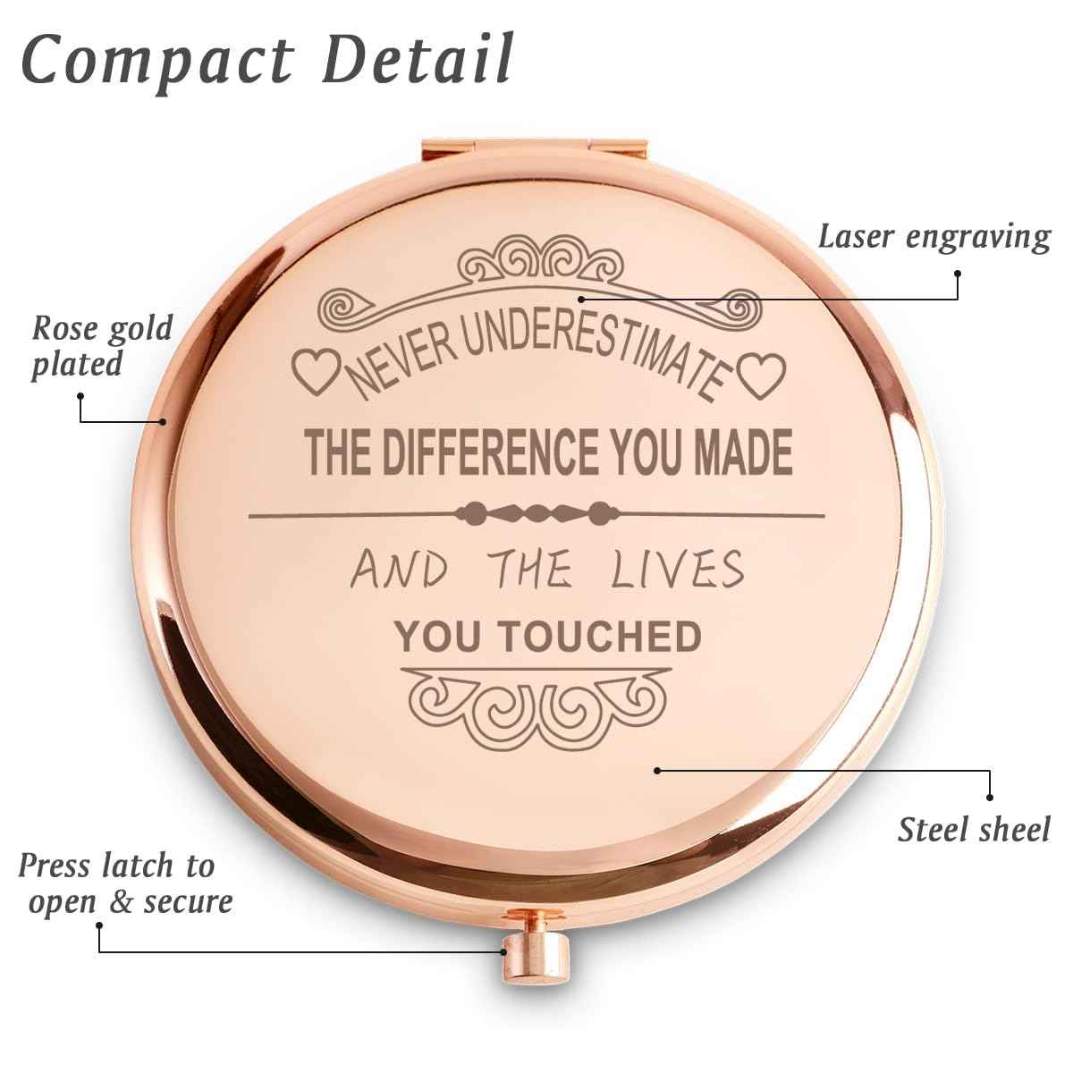 Thank You Appreciation Gifts for Women Girls, Unique Christmas Stocking Stuffers Birthday Gifts for Nurse Teacher Mentor Employee Coworkers, Personalized Engraved Compact Mirror