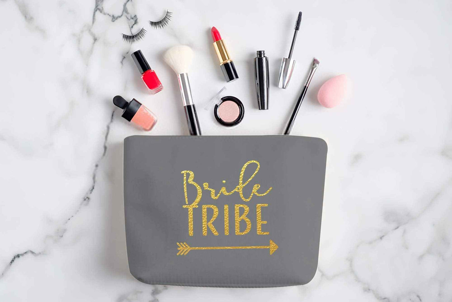 Heather & Willow 6 Piece Set | Bride Tribe Canvas Cosmetic Makeup Clutch Gifts Bag for Bridesmaid Proposal Box & Bridesmaids Bachelorette Party Favors (Grey)