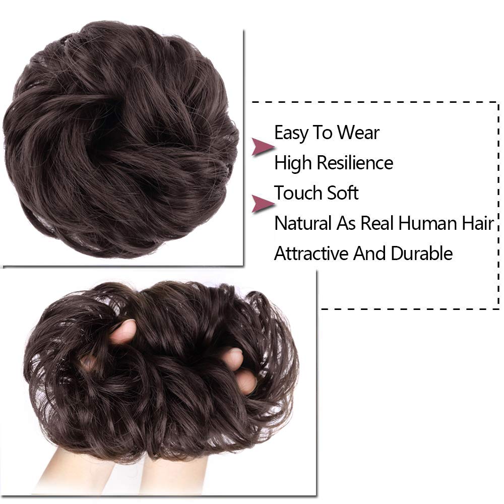 MORICA 1PCS Messy Hair Bun Hair Scrunchies Extension Curly Wavy Messy Synthetic Chignon for Women (1-6#(Dark Brown))