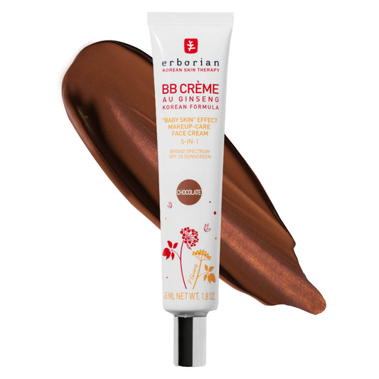 Erborian BB Cream with Ginseng, Chocolat - Lightweight Buildable Coverage with SPF 20 & Ultra-Soft Matte Finish Minimizes Pores & Imperfections - Korean Face Skincare - 1.5 Oz