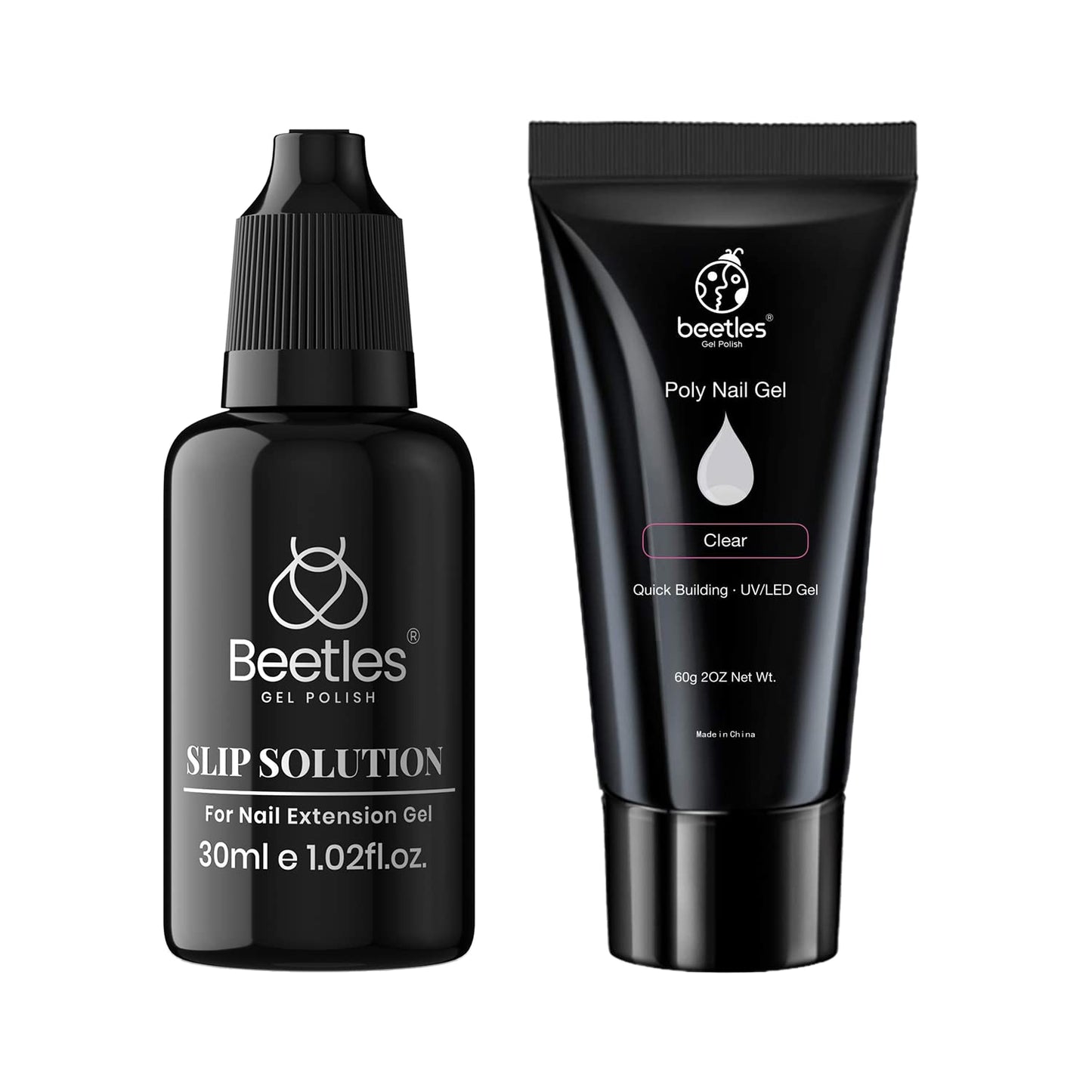 Beetles Poly Extension Gel for Nail, 60g Clear Builder Nail Gel,and Poly Nail Gel Slip Solution 30ml Extension Nail Liquid Slip Solution