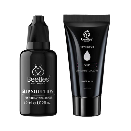 Beetles Poly Extension Gel for Nail, 60g Clear Builder Nail Gel,and Poly Nail Gel Slip Solution 30ml Extension Nail Liquid Slip Solution