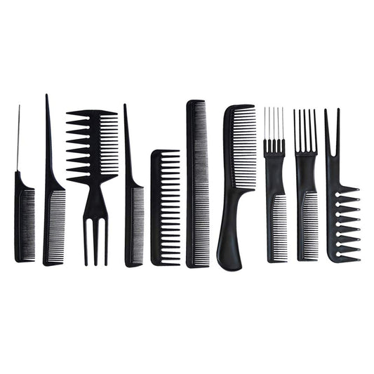 10PCS Black Hair Combs Set for Hairdressing, Cutting & Styling - For Women, Men & Kids