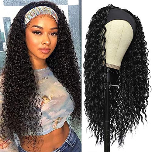 Curly Headband Wig 24" Glueless Heat Resistant Black Women