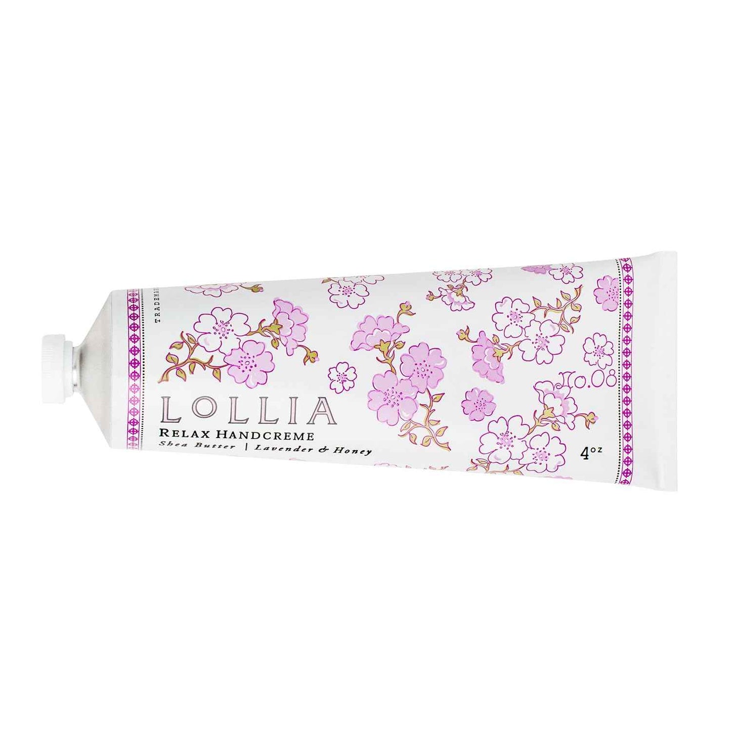 LOLLIA Relax Handcreme, 4 oz, Sugar Cane, Vanilla Bean, & Jasmine, Scented Hand Cream for Women, Moisturizing Lotion for Dry Hands, Quick Absorbing Shea Butter & Cocoa Butter, Luxury Purse Essentials