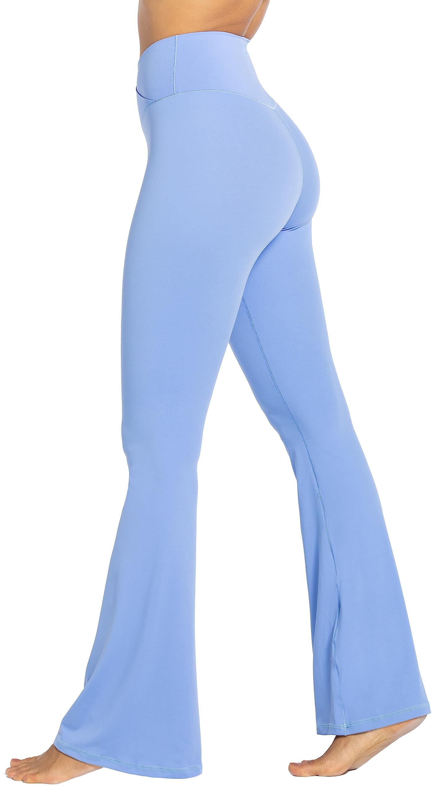 Sunzel Flare Leggings, Crossover Yoga Pants for Women with Tummy Control, High-Waisted and Wide Leg Light Blue