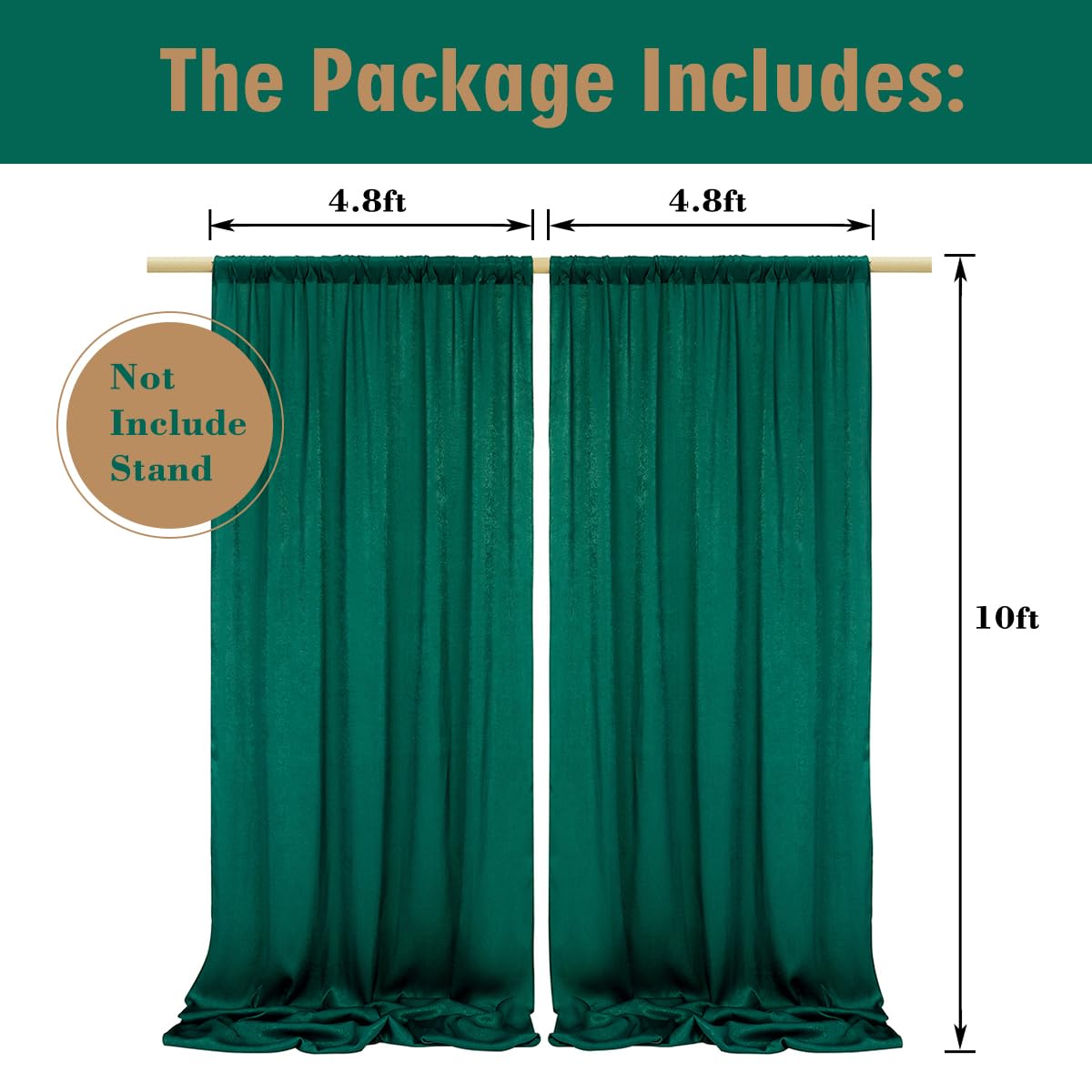 SHERWAY 9.6 Feet x 10 Feet Hunter Green Silky Soft Curtain Wedding Backdrop Drapes, Slightly Shiny Satiny Window Curtains for Party Ceremony Decoration