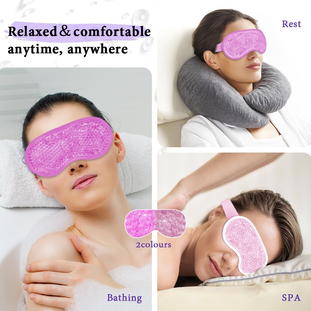 my novel things Cooling Eye Mask and Silky Sleep Mask 4 Packs for Man Women for Sleeping Frozen Ice Eye Mask Cold Warm Compress Dark Circles Puffiness Dry Eyes Gifting