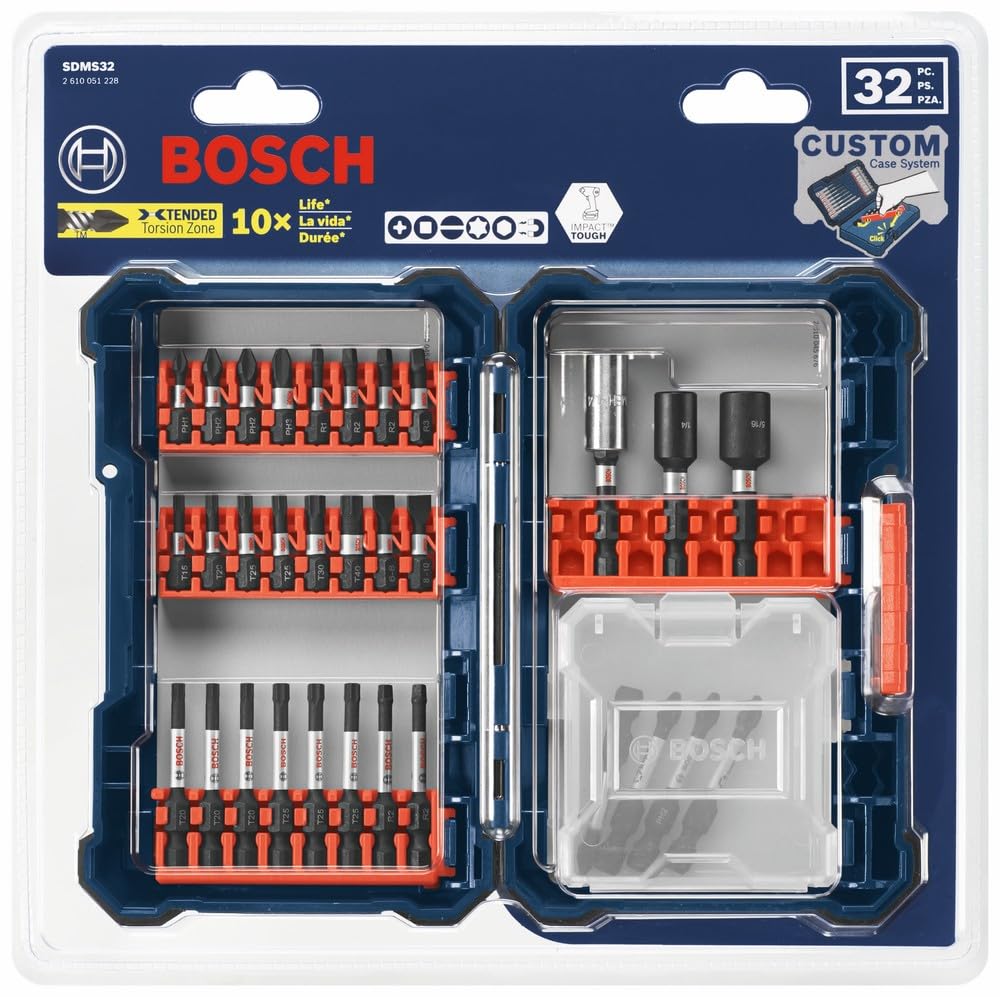 BOSCH SDMS32 32-Piece Assorted Impact Tough Screwdriving Custom Case System Set for Screwdriving Applications