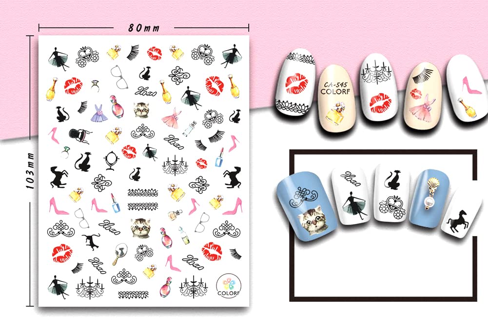 6 Sheets Cute Cat Nail Art Stickers Cartoon Nail Decals 3D Nail Art Supplies Self-Adhesive Cat Cartoon Designer Nail Stickers Manicure Tips Acrylic Nails Decoration Accessories for Women Kids Girls