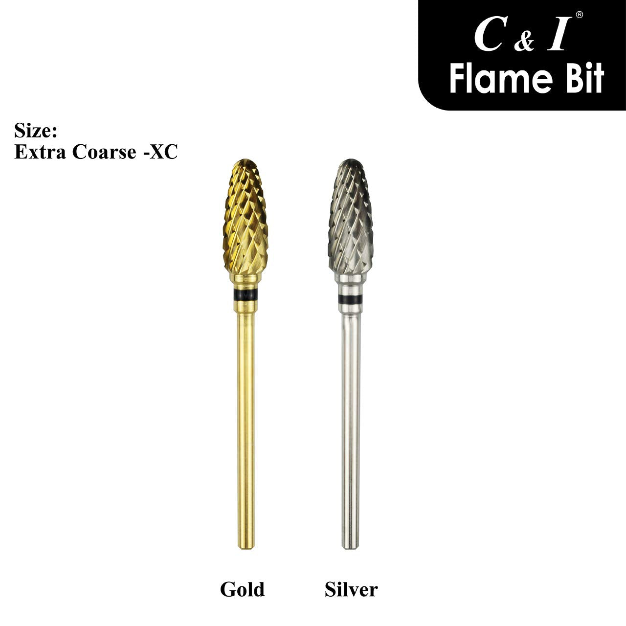 C & I Flame Bit Carbide Nail Drill for Electric Manciure Drill Machine of Nail Beauty (Extra Coarse -XC, Gold)