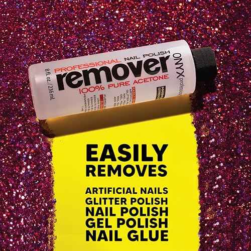 Onyx Professional 100% Pure Acetone Nail Polish Remover Kit with 7 inch Nail File, 8 fl oz - Made in USA, Maximum-Strength Gel Polish Remover, Artificial & Glitter Nail Polish