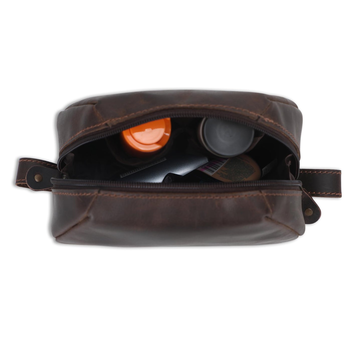 CestAntiQ Leather Travel Makeup Bag – Large Cosmetic Case with Brush Holders, Clear Toiletry Organizer for Women, Professional Makeup Pouch (Brown) (Small Toiletry Kit)