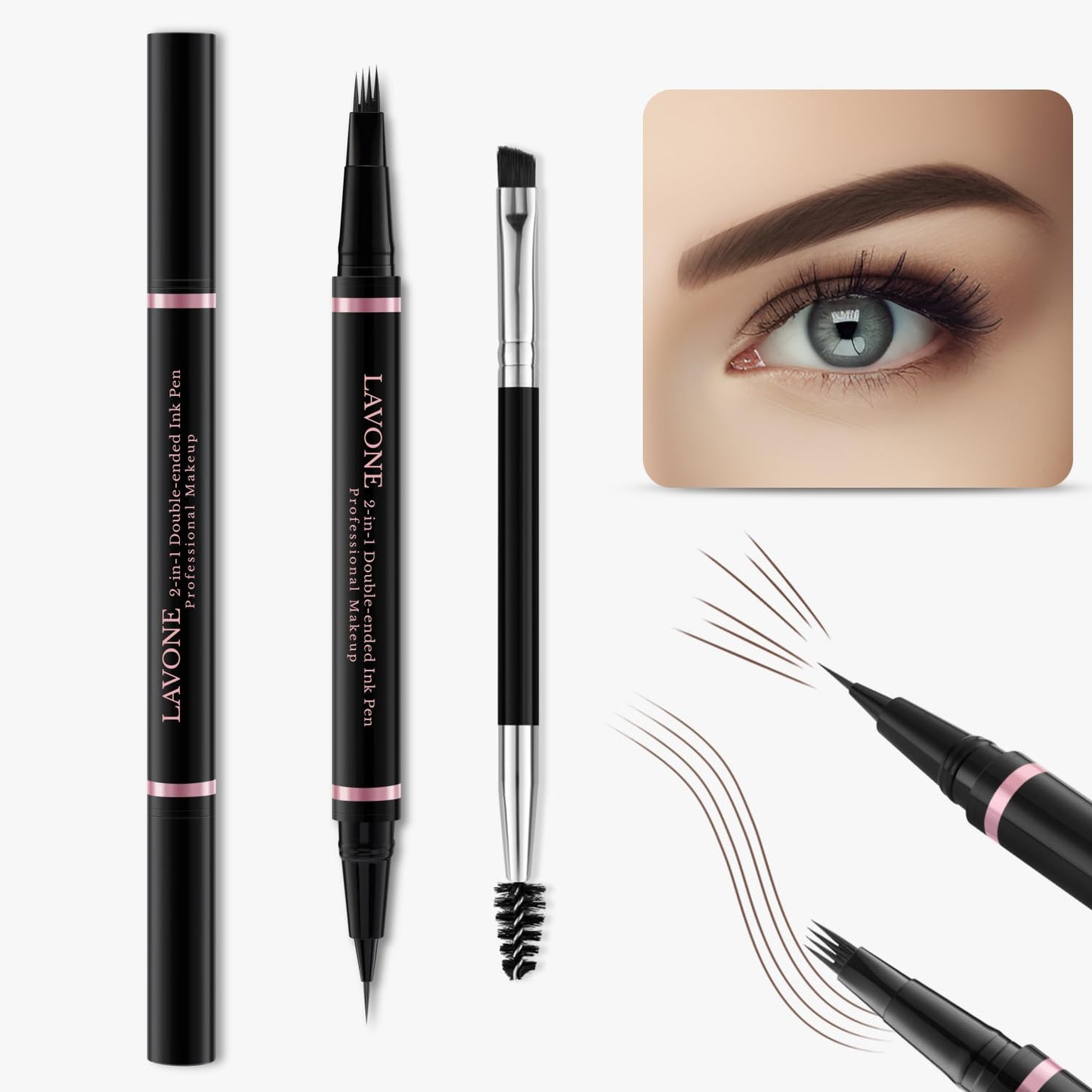 Eyebrow Pencil,2-in-1 Waterproof Eyebrow Pen with 4 Tip Brow Pen and Ultra-Precise Brow Pencil,with Dual-ended Eyebrow Brush,Eyebrow Makeup for Natural Looking Eyebrows-Brunette