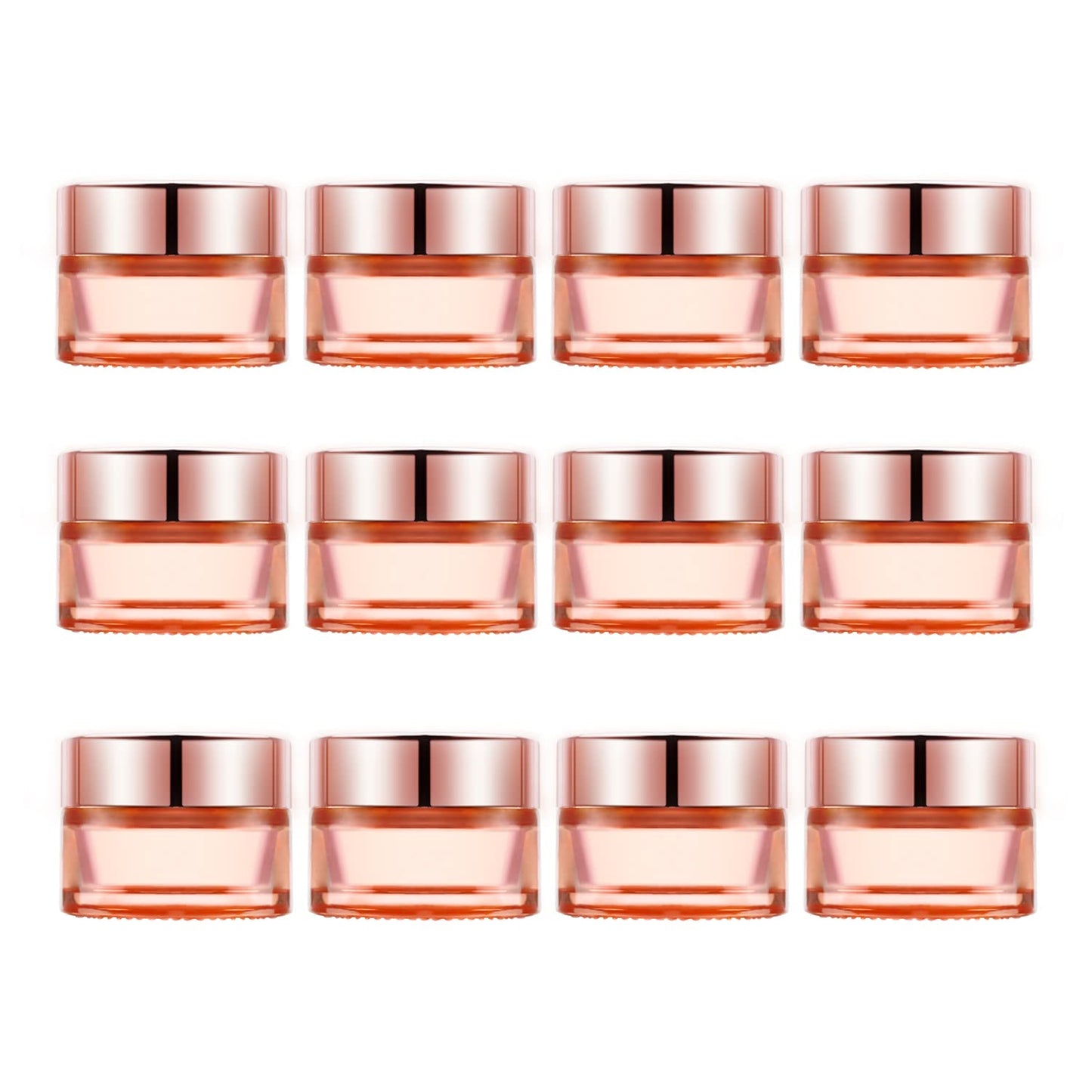 DMuuuDM 12 Pcs 0.5 oz Pink Glass Jars,Empty Refillable Cream Jars with Rose Gold Lids&Inner liner,Sample Cosmetic Container Vials Pot for Face Cream,Ointment,Lotion,Moisturizer