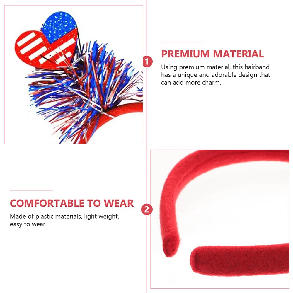 AIUPUOC 4th of July Headband Hair Accessories Independence Day Hair Band Hair Accessories Fourth of July Patriotic Heart Flag Accessories Outfits USA Head Boppers 1Pcs