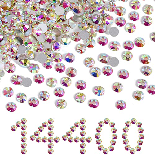 Beadsland Flatback Rhinestones Bulk,14400pcs Crystal AB Rhinestones for Nails Crafts Clothes DIY Decoration, Crystal AB, SS20, 4.6-4.8mm