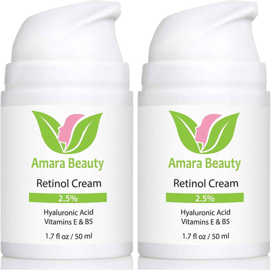 Retinol Cream for Face 2.5% with Hyaluronic Acid & Vitamins E & B5, 1.7 fl. oz. (Pack of 2)