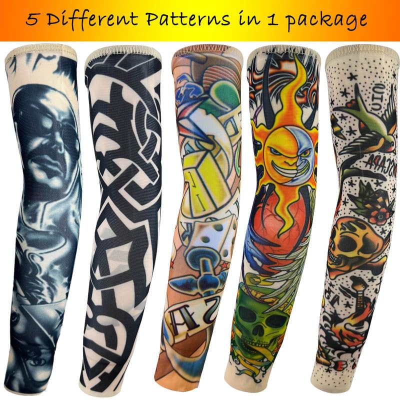 5 Pairs Temporary Tattoo Arm Sleeves for Kids - UV Protection
