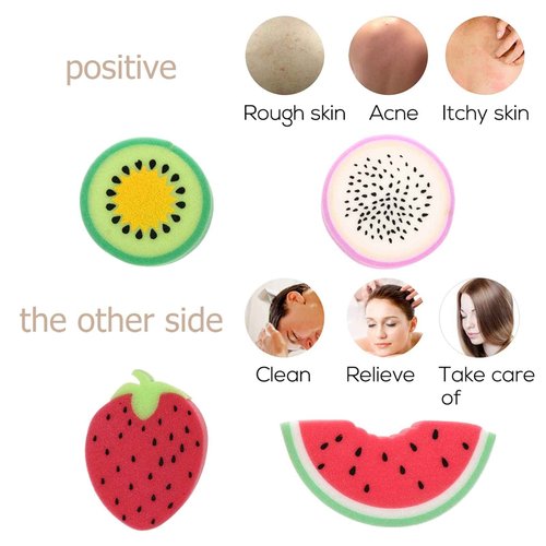 LALAFINA Fruit Bath Sponges, 4pcs Kids Cute Body Scrubbers Shower Cleansing Sponges for Bathing Accessories