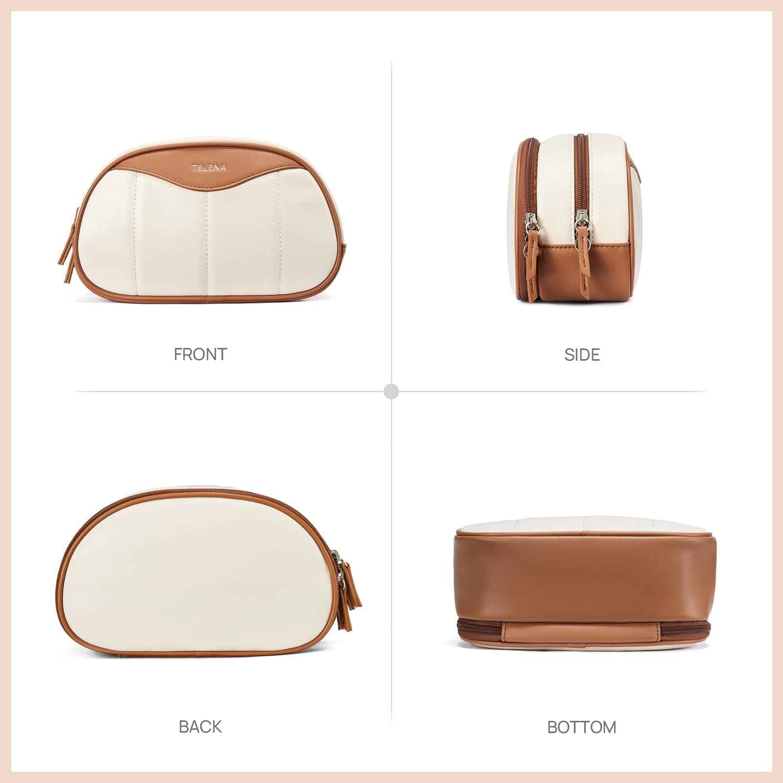 Telena Medium Makeup Bag, Travel Make Up Bag for Women, Vegan Leather Cosmetic Bag for Travel Essentials