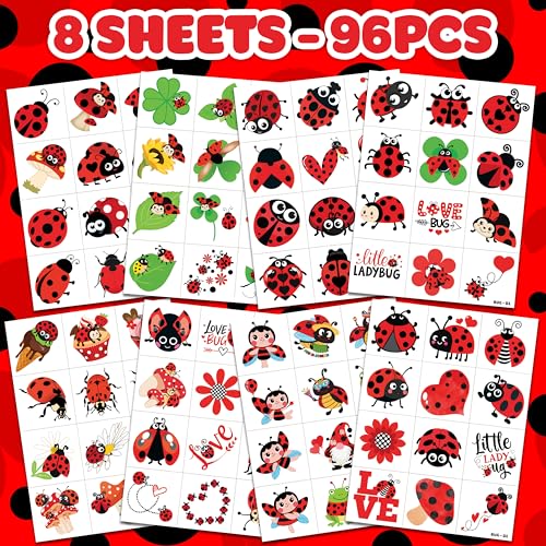 96 Ladybug Temporary Tattoos for Kids Party Favors