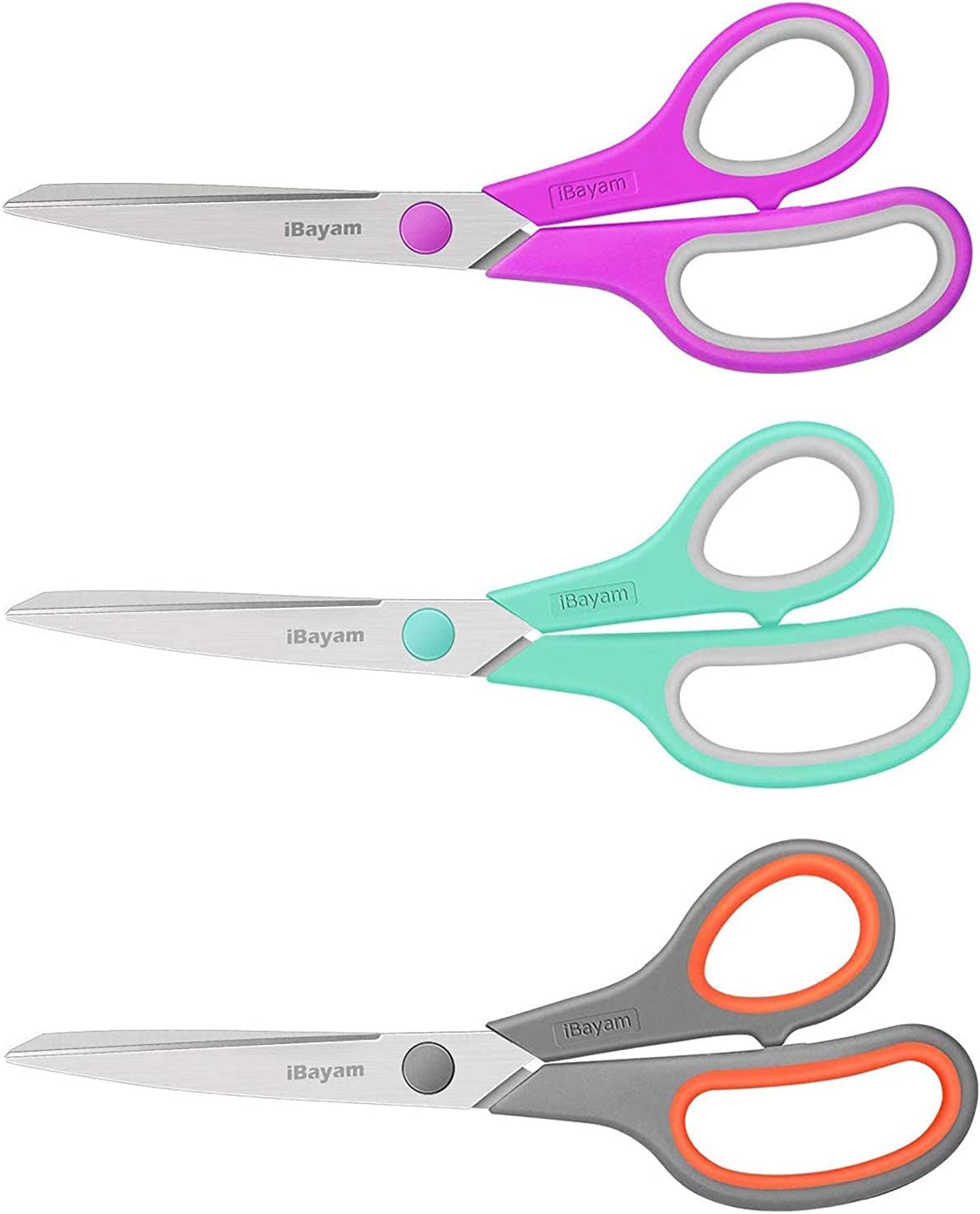 iBayam 8 '' Multipurpose Heavy Duty Scissors Bulk 36-Pack, 2.5mm Thickness Ultra Sharp Blade Shears with Comfort-Grip Handles for Household School Office Supplies, Right/Left Hand Tools