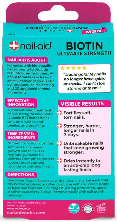 Nail-Aid Biotin Nail Strengthener 0.55 Fl Oz - Fast-Acting Vitamin B7 Treatment for Weak, Peeling Nails - Pack of 1
