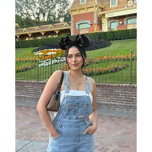 WOVOWOVO Mouse Ears Headbands for Women Black Bow Mouse ear Headband Sequin Hairbands Halloween Christmas Birthdays Party Hair Accessories