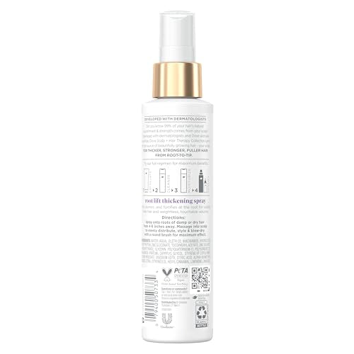 Dove Density Boost Root Lift Thickening Spray for Fuller Hair and Scalp Therapy, with Vitamin B3, Zinc and 0% sulfates, 5 oz