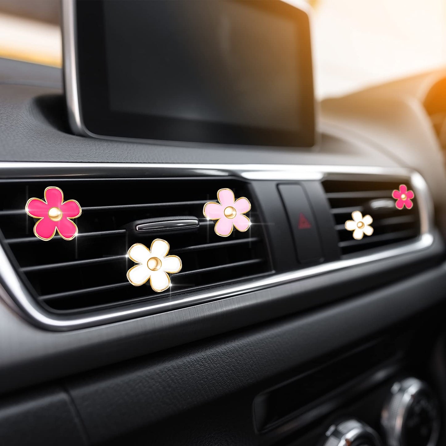 Frienda 6 Pcs Daisy Flower Air Vent Clip Air Freshener Outlet Clip Car Air Conditioning Clip Charm Car Inter Decor(Red, Pink, White, 3 cm, 3.3 cm)