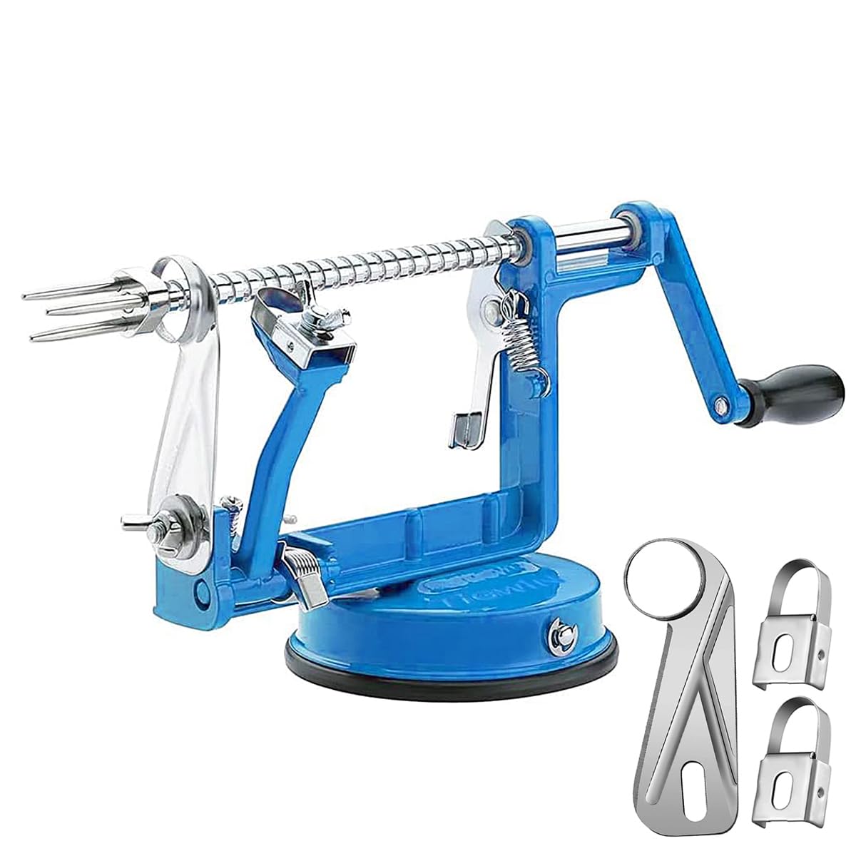 Apple Peeler Corer, Long lasting Chrome Cast Magnesium Alloy Apple Peeler Slicer Corer with Stainless Steel Blades and Powerful Suction Base for Apples and Potato(Lake Blue)