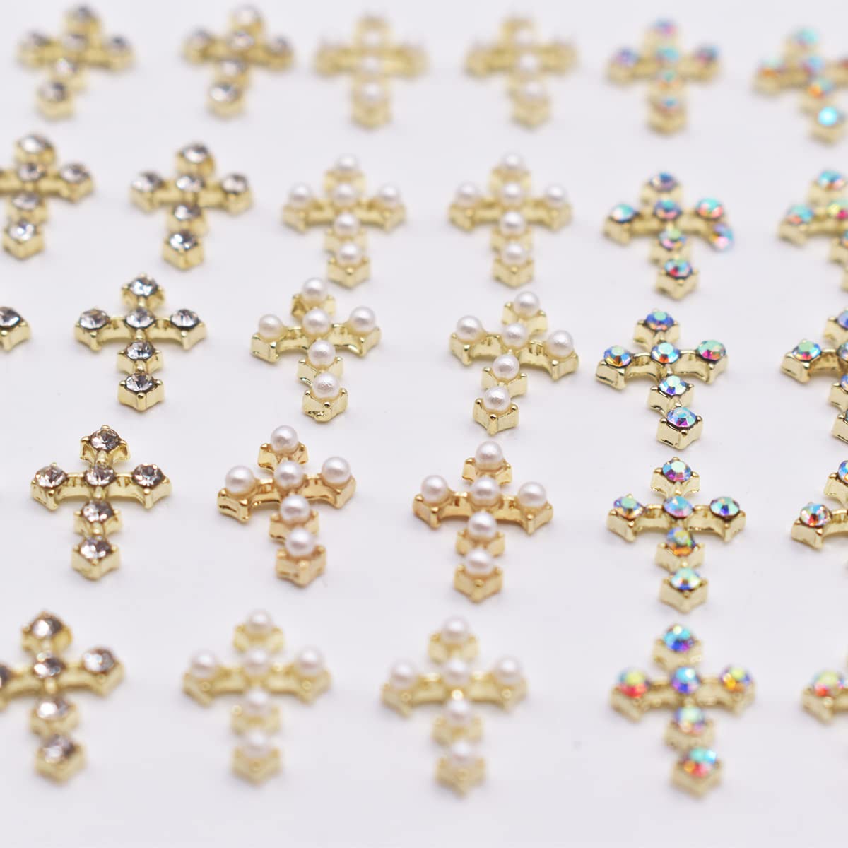 LIFOOST 30pcs Cross Nail Charms for Nail Art Accessory 3D Gold Cross Jewelrys Nail Studs with Flat Back Crystal Nail Art Rhinestones for Women Acrylic Nails Designs (Gold)