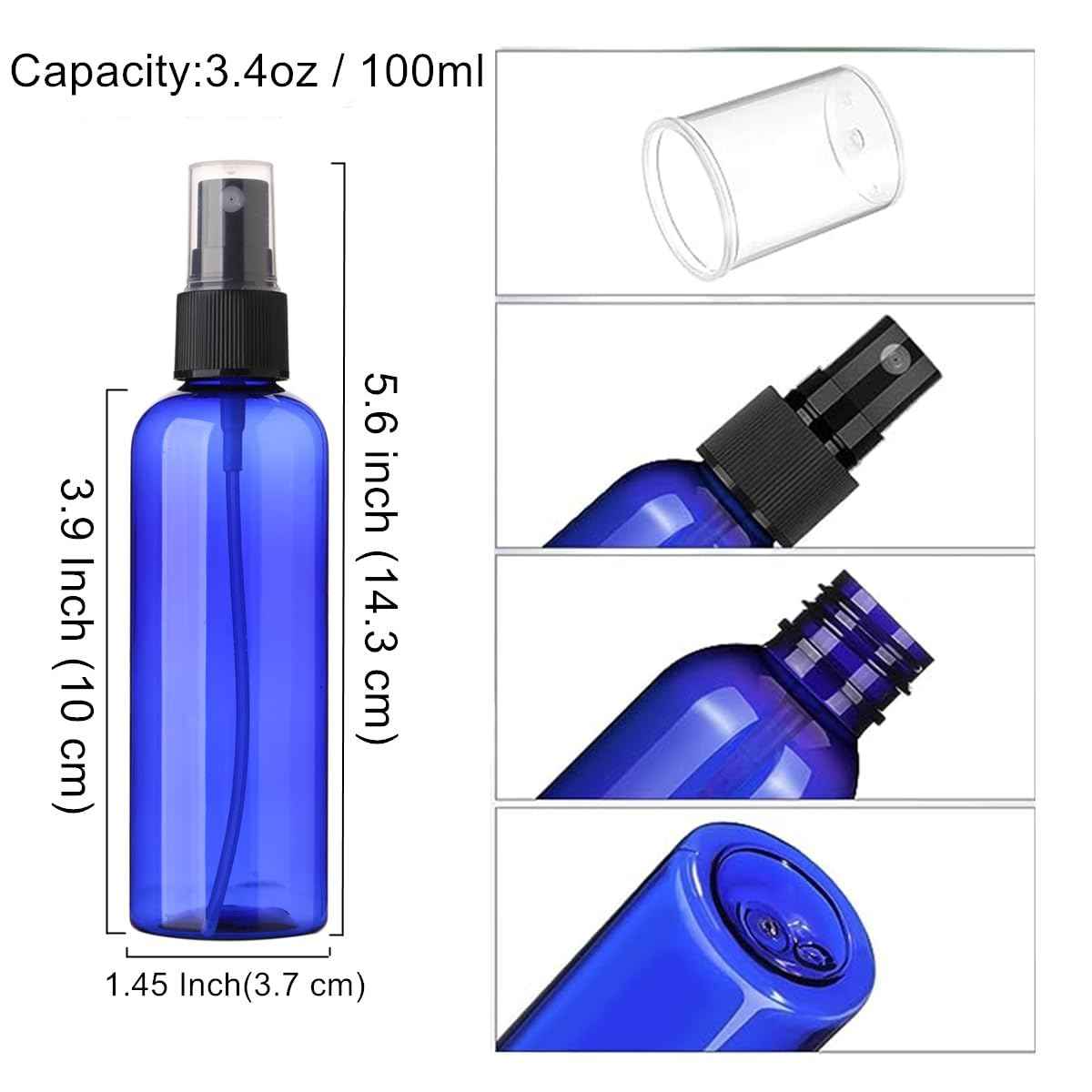 SINIDE Plastic Spray Bottles 100 ml/3.4 oz Fine Mist Mini Travel Bottle Set, Portable Refillable Makeup Sprayer Containers for Perfume, Liquids, Aromatherapy, Cleaning Solution (4 Pack)