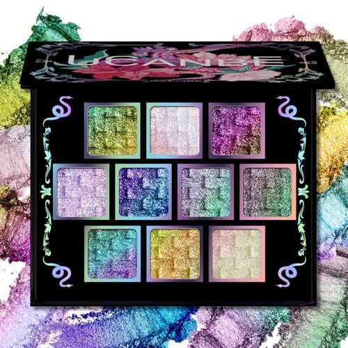 UCANBE Chameleon Multichrome Eyeshadow Palette, 10 Colors Shifting Chromatic Light-Reflecting Metallic Eye Shadow, Multi-Use Blendable Holographic Glitter Shimmer Eye Makeup Pallet (Solar Python)