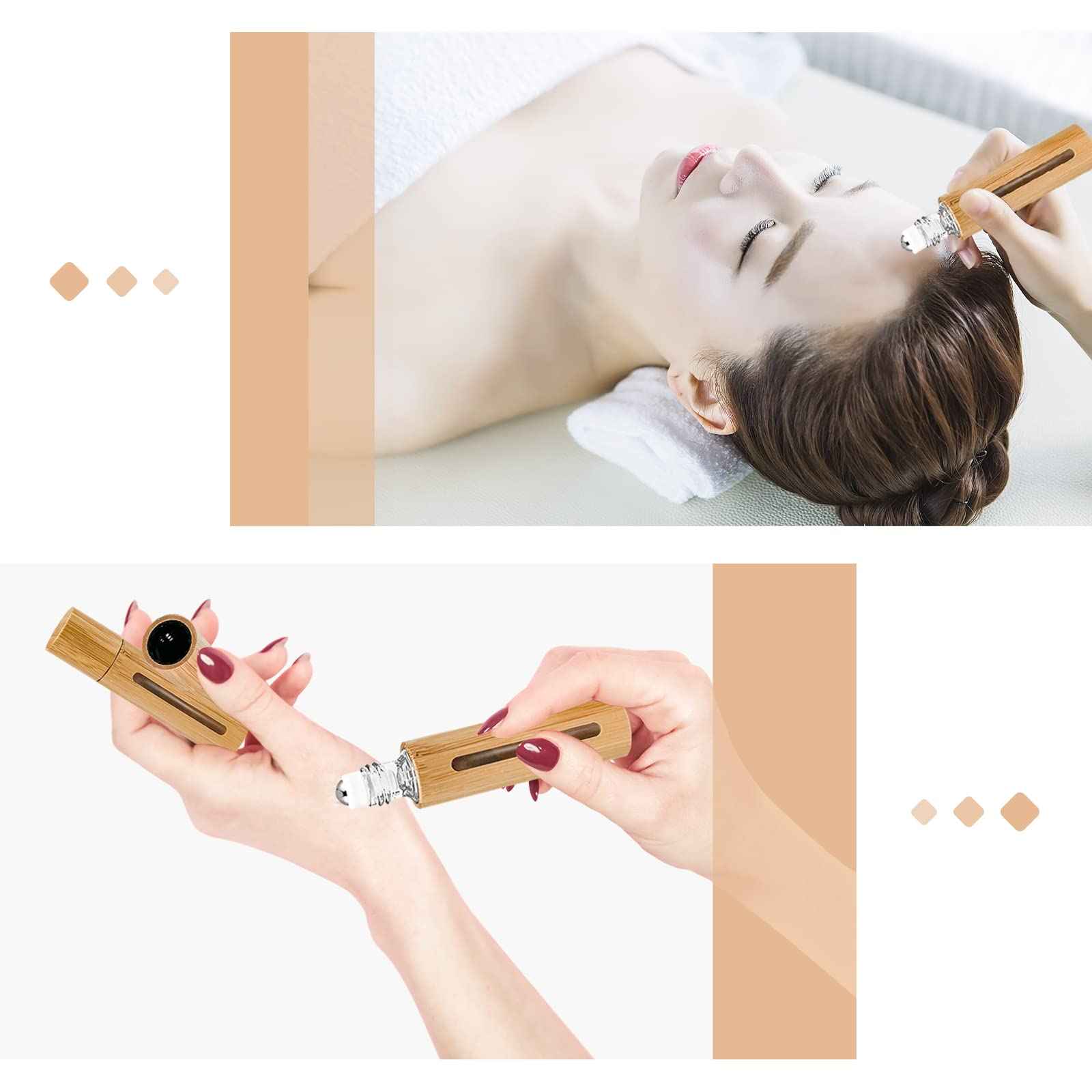 MYKASEN 12Pcs 10ml Roller Bottles Balls for Essential Oils, Roll on Bottles with Bamboo Shell Clear Glass Inner, Portable Refillable Perfume Sample Bottle with Stainless Steel Ball