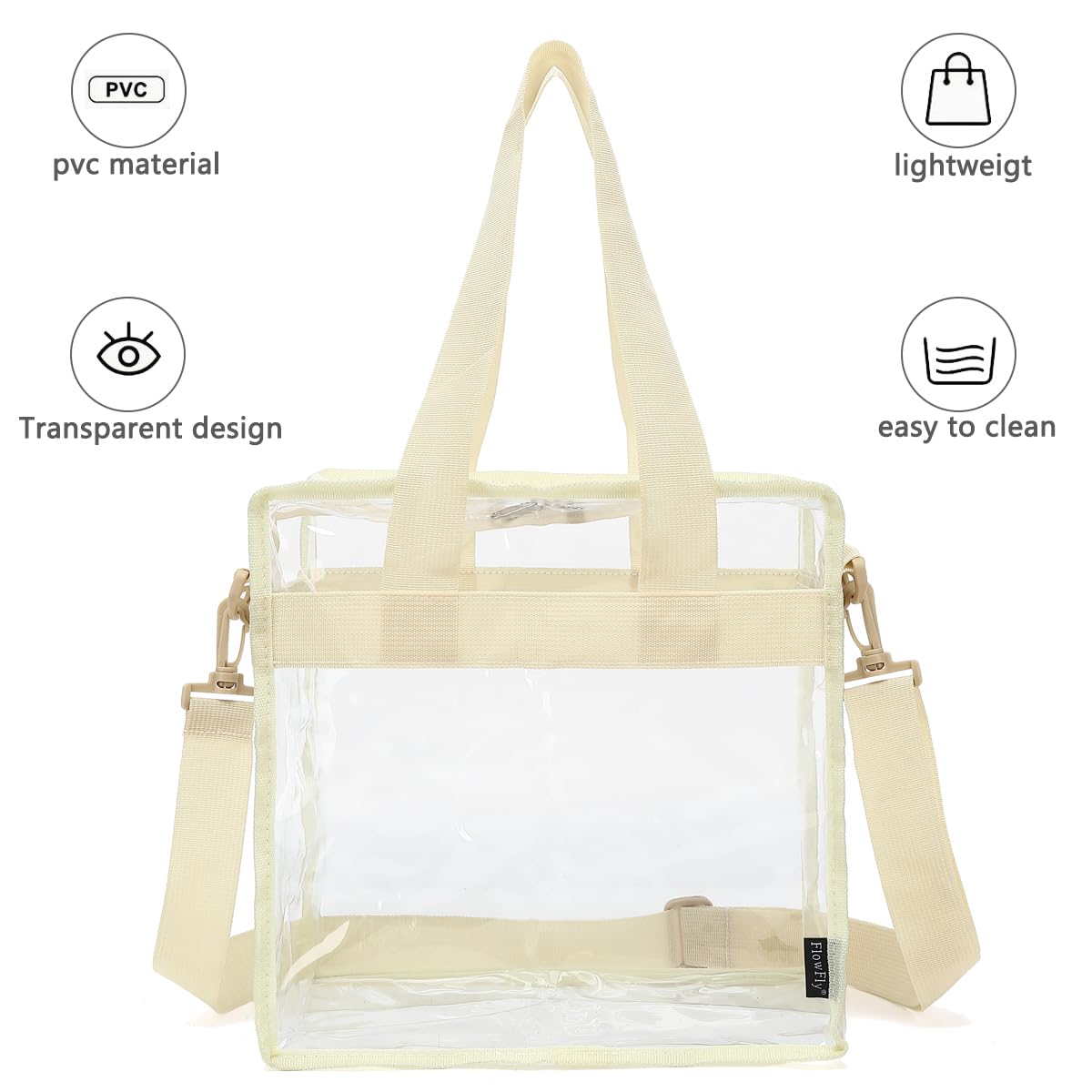 FlowFly Lunch Bag Tote Bag Lunch Organizer Lunch Holder Insulated Lunch Cooler Bag for Women/Men, Clear#Biege