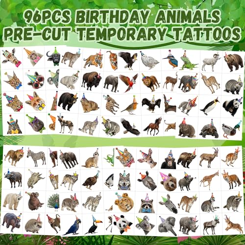 96 Piece Animal Temporary Tattoos - Jungle Zoo Farm Designs