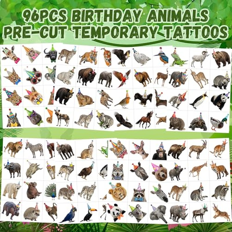 96 Piece Animal Temporary Tattoos - Jungle Zoo Farm Designs