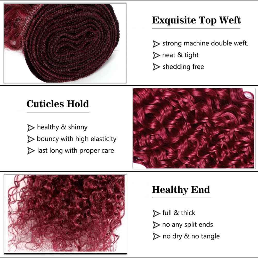 Red Human Hair Bundles Dark Burgundy Water Wave Bundles 99j Human Hair Bundle 16 18 20 inch Mixed Length 300g