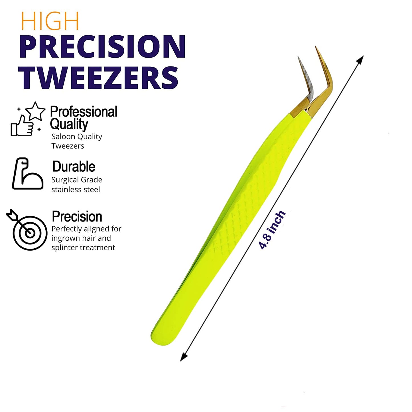 Leenax Special Edition Fiber Tip Mega Volume Tweezer , Anti- Slip Fiber Tip, Fine Tip 15mm ,30 D - 35 D , Japanese Stainless Steel ( Fluorescent Yellow).