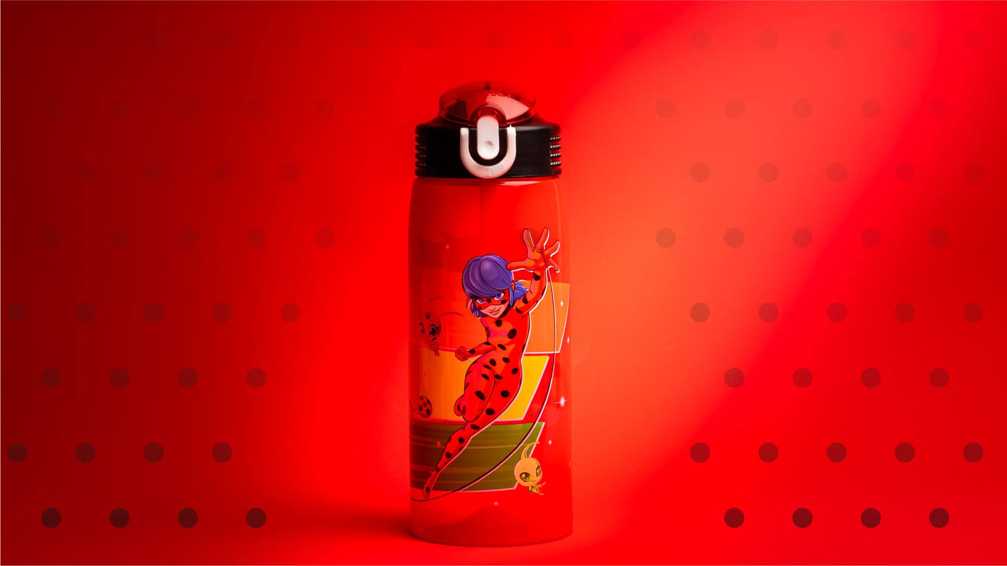 Zak Designs Miraculous Ladybug Water Bottle For School or Travel, 25 oz Durable Plastic Water Bottle With Straw, Handle, and Leak-Proof, Pop-Up Spout Cover