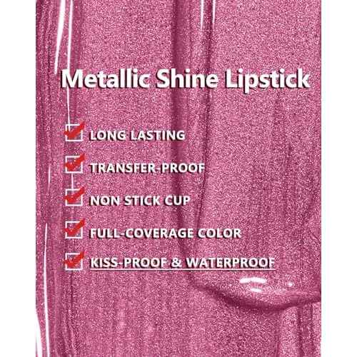 MAKI YIKA Metallic Pink Lipstick for Women Nude Lipsticks Long Lasting Shine Glitter Lipstick No Smudge No Transfer Liquid Lip Gloss (BR010 Sweet Sugar)