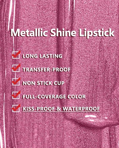 Metallic Pink Lipstick - Long Lasting, Transfer Proof Liquid Lip Gloss