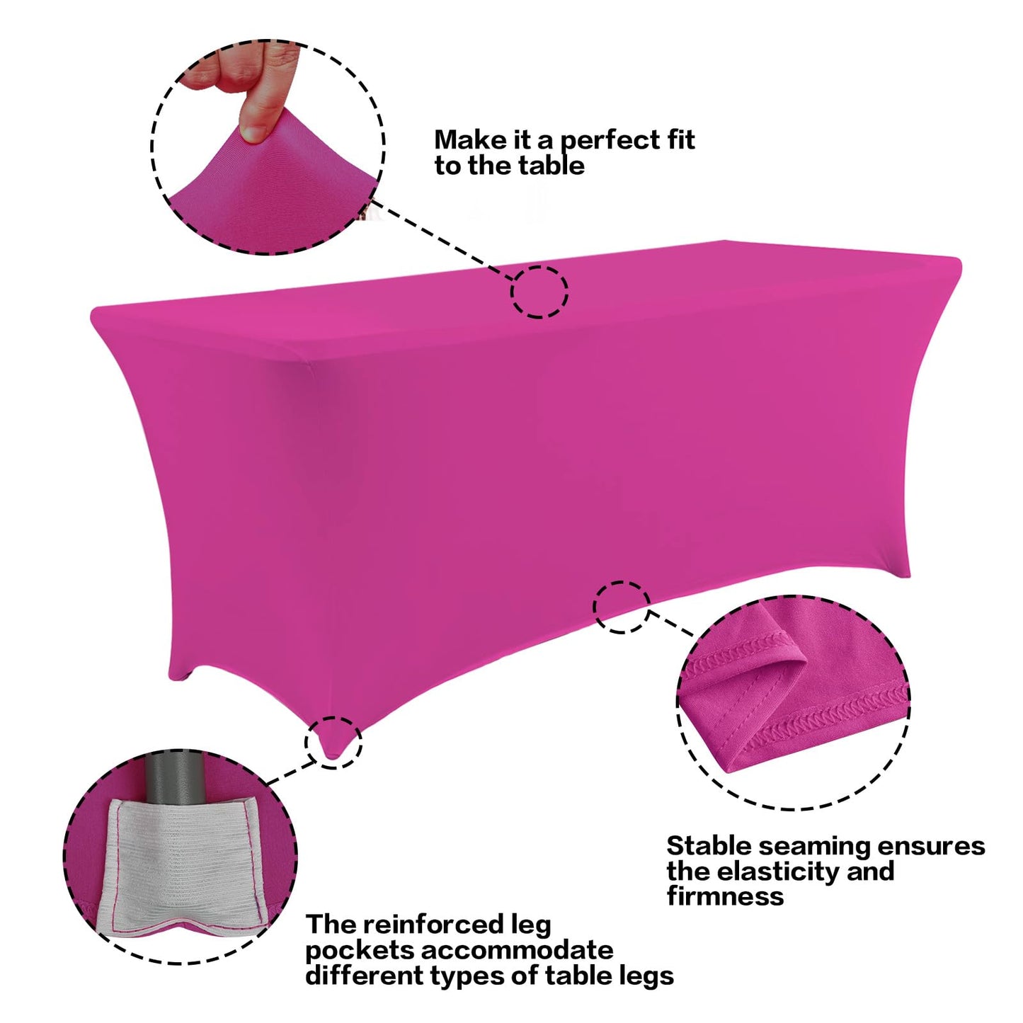 IVAPUPU 4FT Table Cloth for Rectangular Fitted Events Stretch Fuchsia Table Covers Washable Table Cover Spandex Tablecloth Table Protector for Party, Wedding, Cocktail, Banquet, Festival